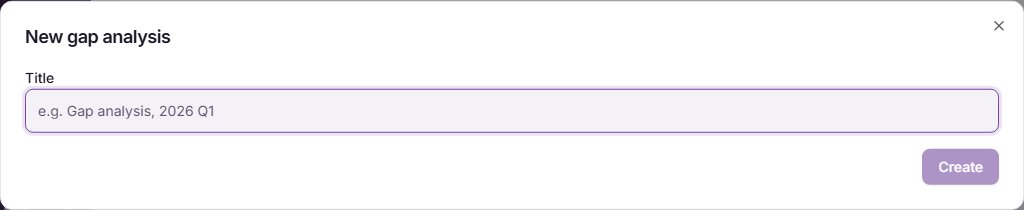 The New gap analysis window, with a Title box and a Create button